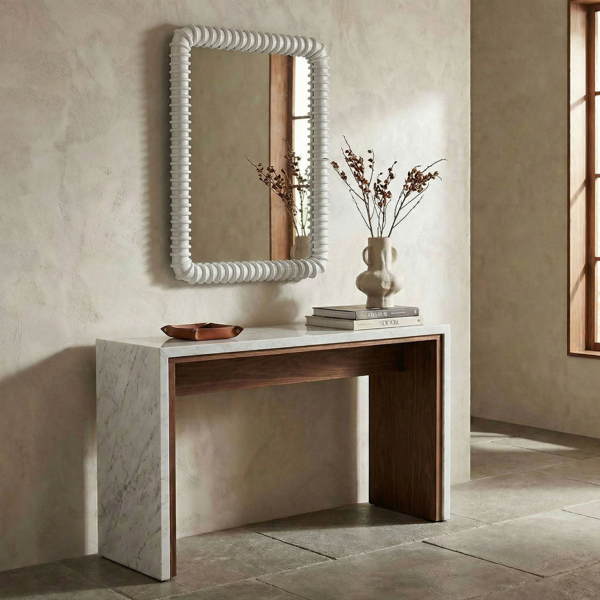 Noir Toshi Mirror Solid White styled in an interior setting