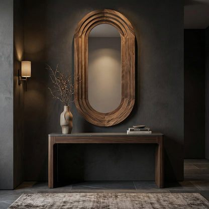 Noir New Fuss Mirror Dark Walnut styled in an interior setting