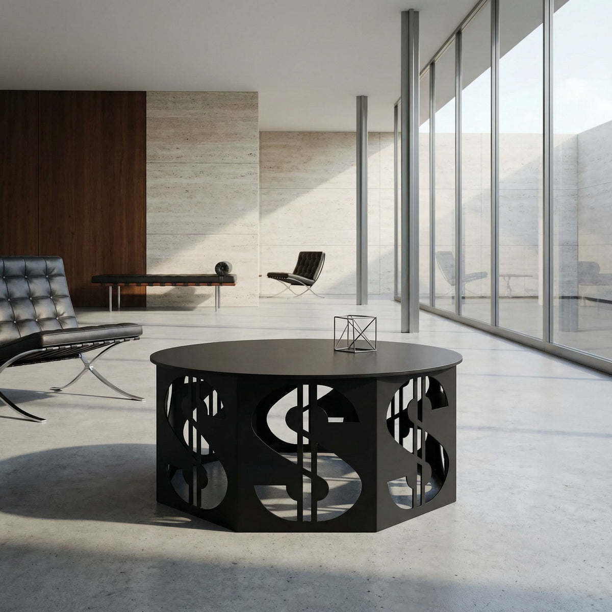 Noir Dollar Coffee Table Matte Black styled in an interior setting