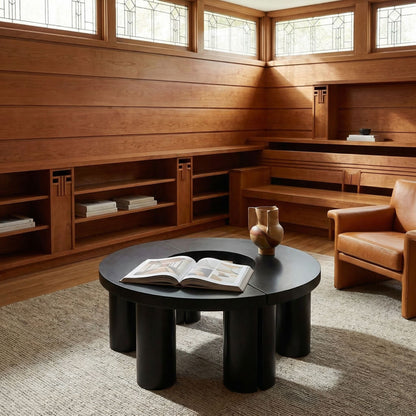 Noir Pluto Coffee Table Hand Rubbed Black styled in an interior setting