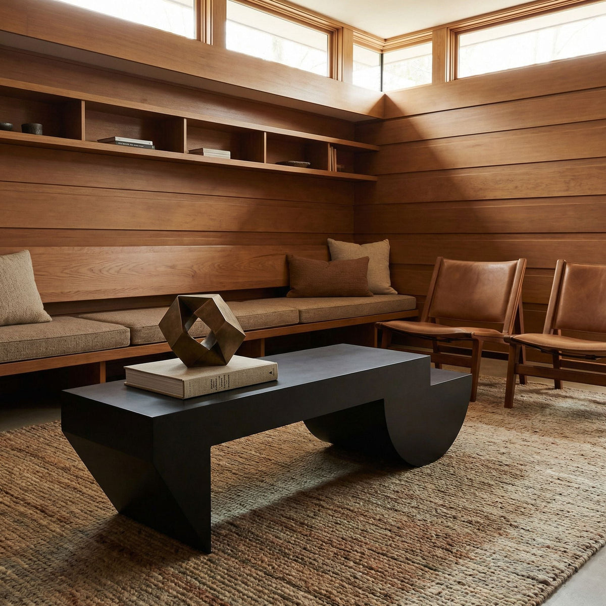 Noir Leeroy Coffee Table Bench Matte Black styled in an interior setting