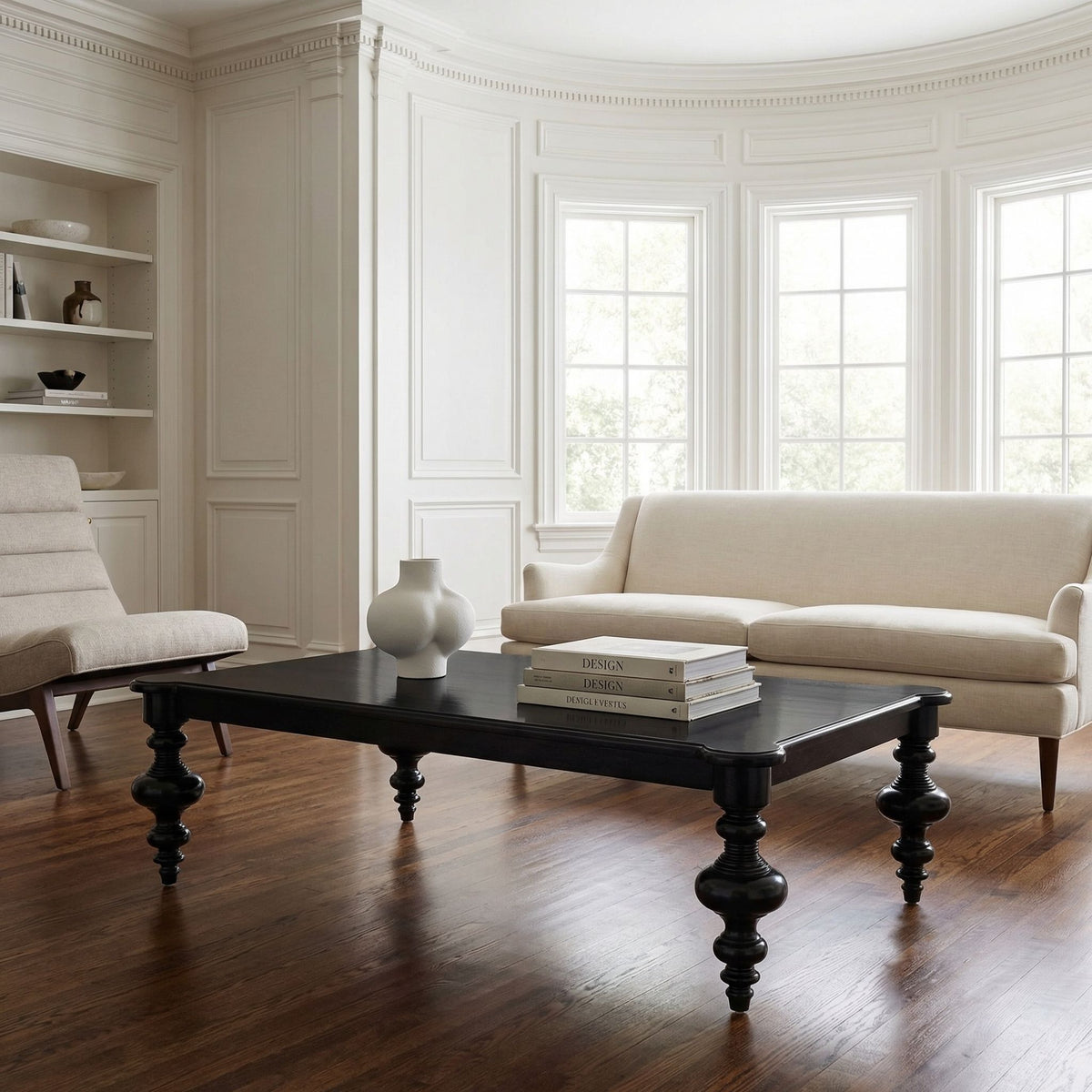 Noir Graff Coffee Table Hand Rubbed Black styled in an interior setting