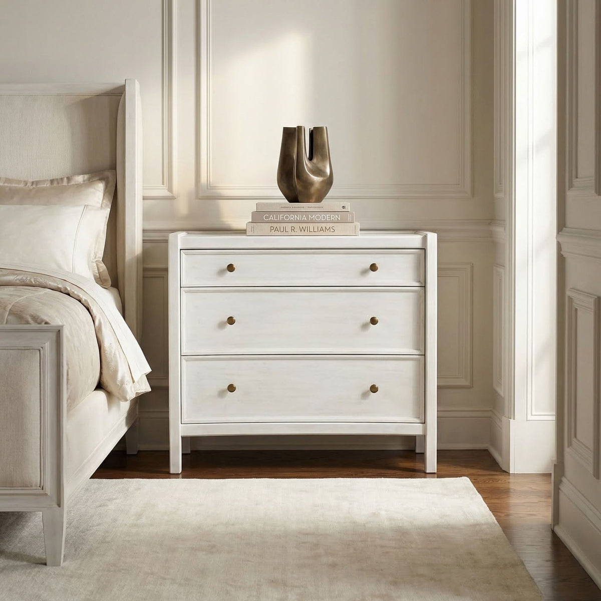 Noir Hampton Side Table White Wash styled in an interior setting