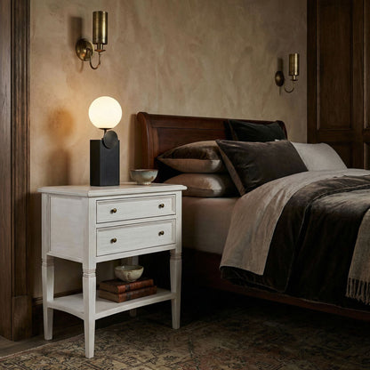 Noir Oxford Side Table 2-Drawer White Wash styled in an interior setting