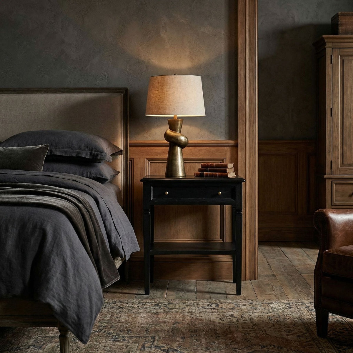 Noir Oxford Side Table Hand-Rubbed Black styled in an interior setting