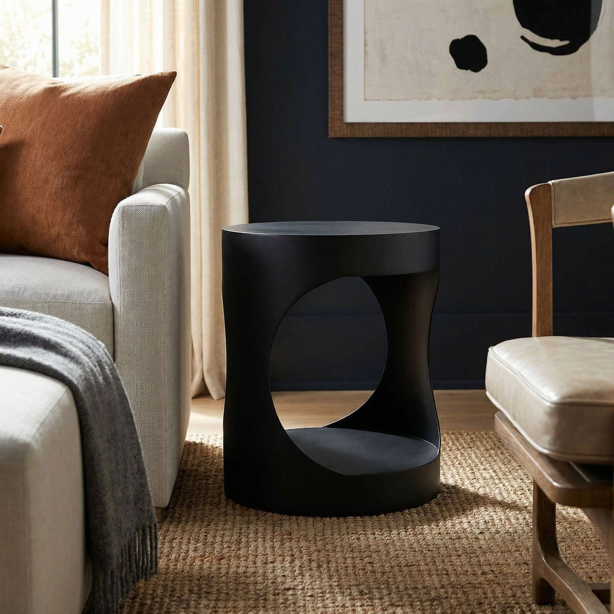 Noir Eclipse Side Table Matte Black styled in an interior setting