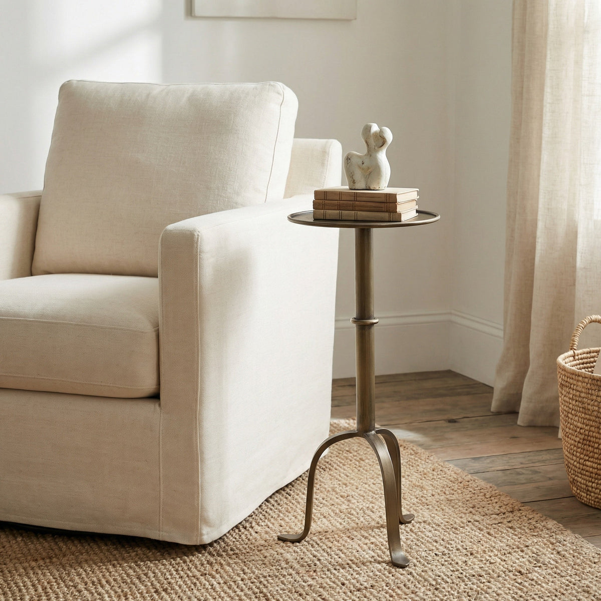 Noir Tini Side Table Aged Brass styled in an interior setting