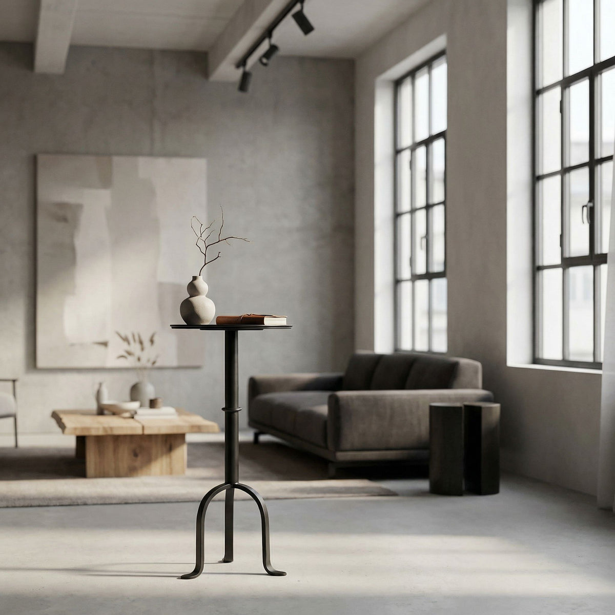 Noir Tini Side Table Matte Black styled in an interior setting