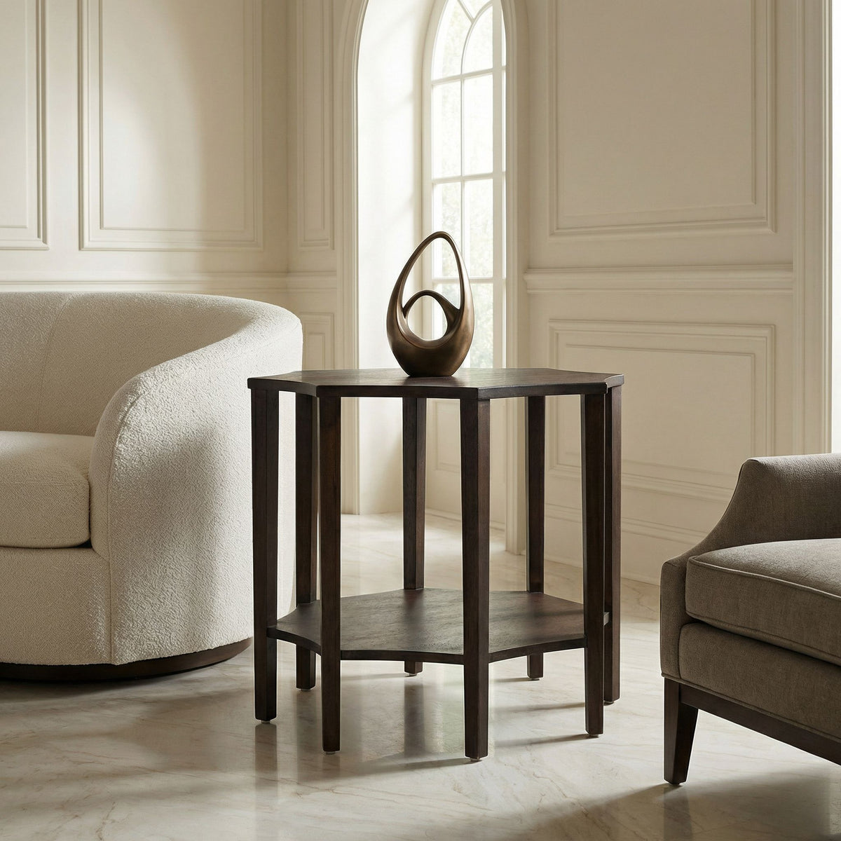 Noir Ariana Side Table Ebony Walnut shown in a styled room setting