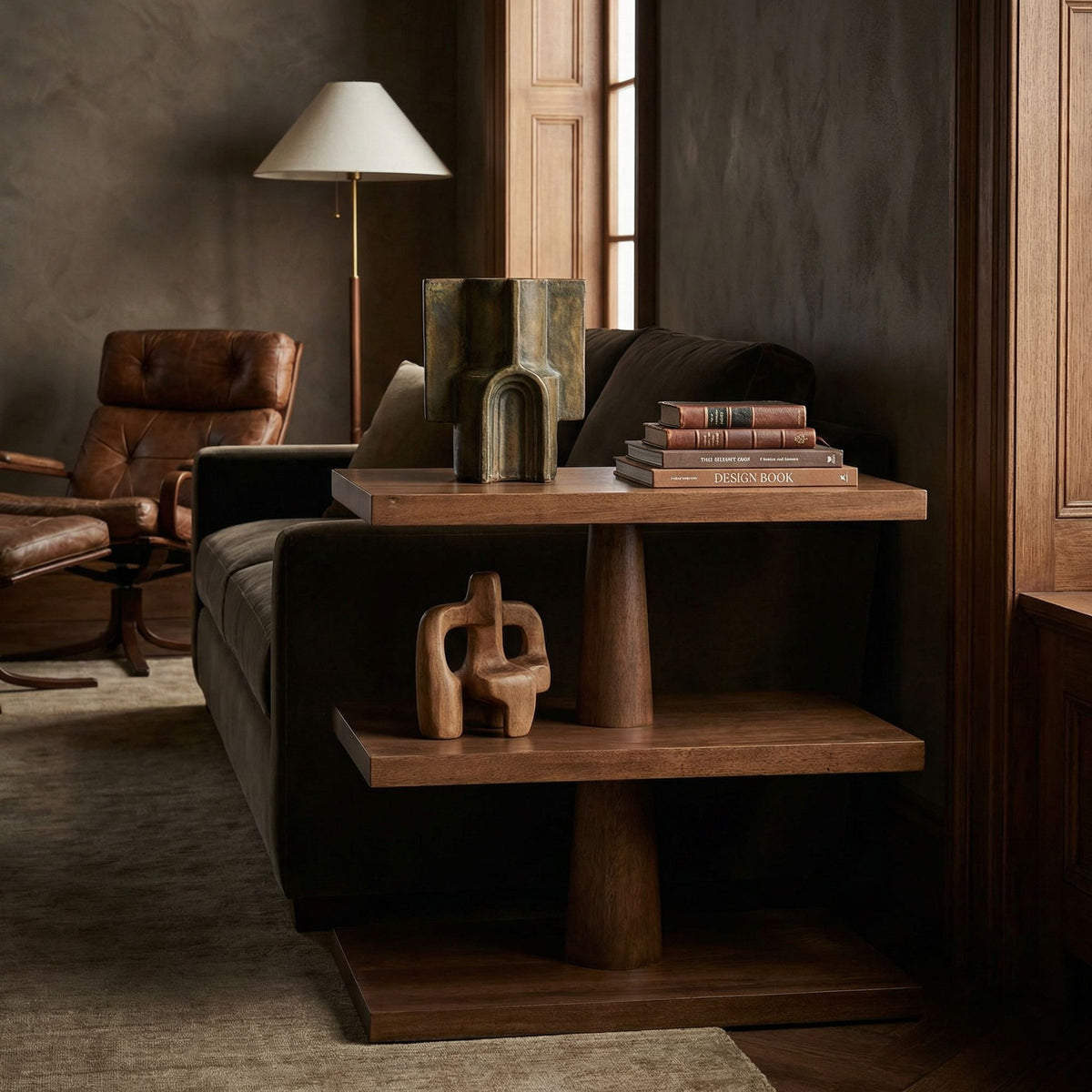 Noir Fatima Side Table Dark Walnut styled in an interior setting