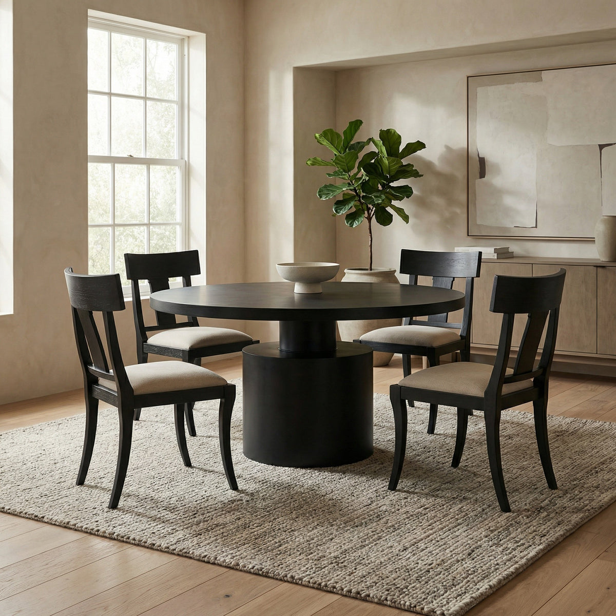 Noir Marlow Dining Table Matte Black styled in an interior setting