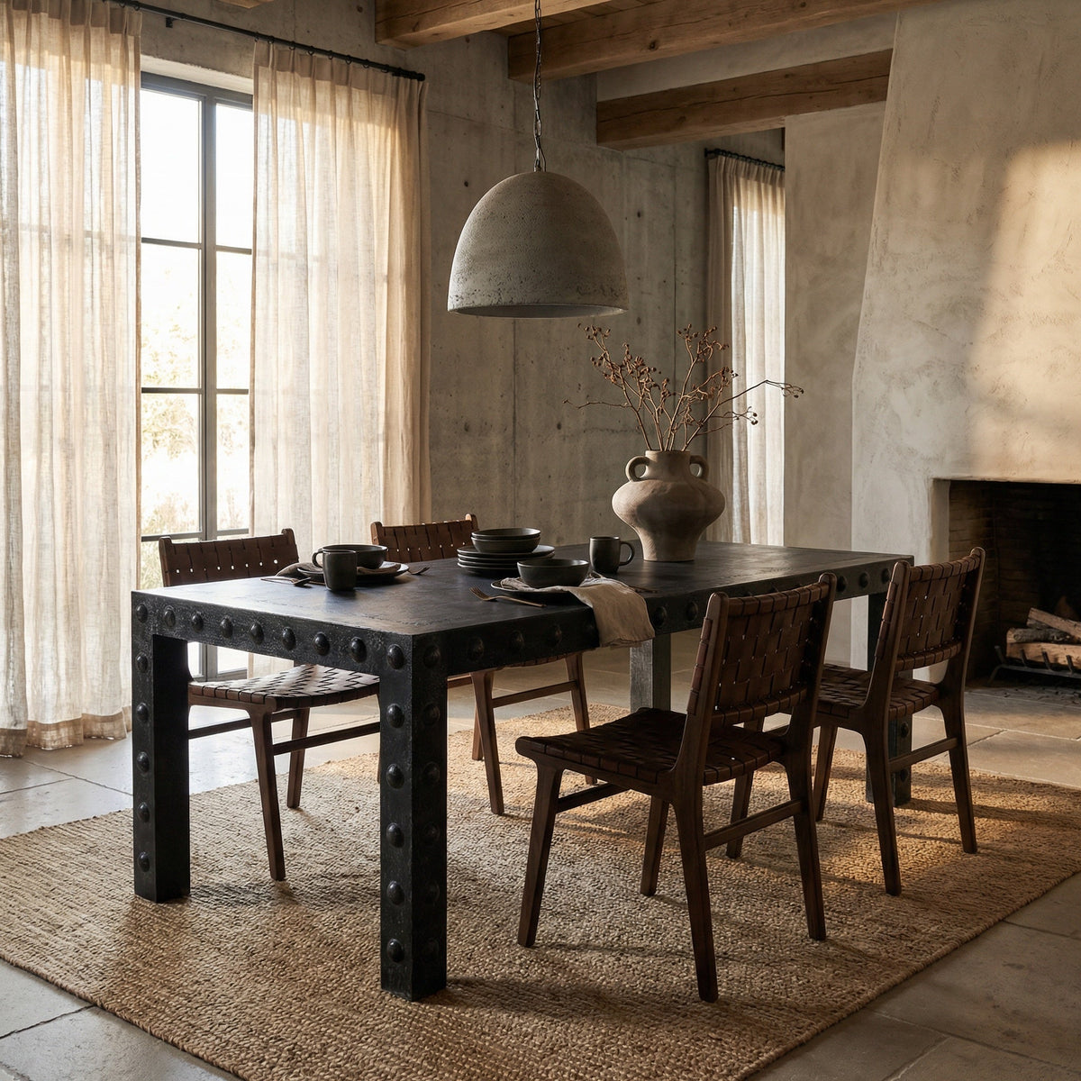 Noir Didier Dining Table Black Walnut in a styled interior vignette