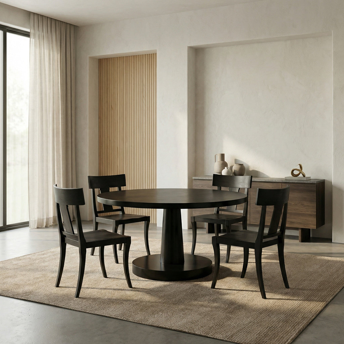 Noir Stella Table Hand Rubbed Black styled in an interior setting