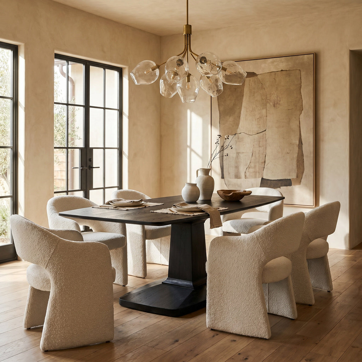 Noir Travis Dining Table Ebony Walnut styled in an interior setting