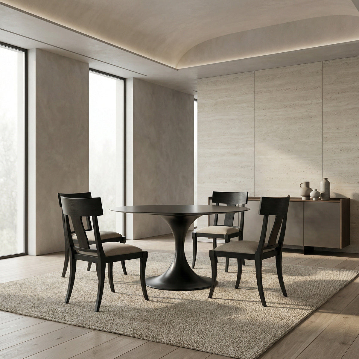 Noir Herno Dining Table Matte Black styled in an interior setting