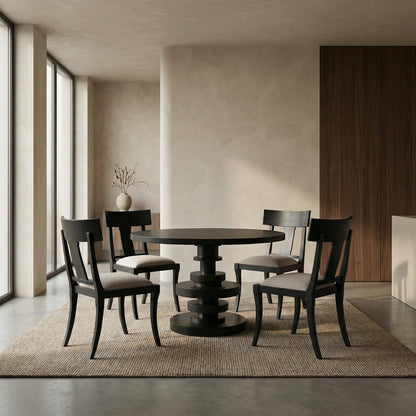 Noir Corum Dining Table Hand-Rubbed Black styled in an interior setting