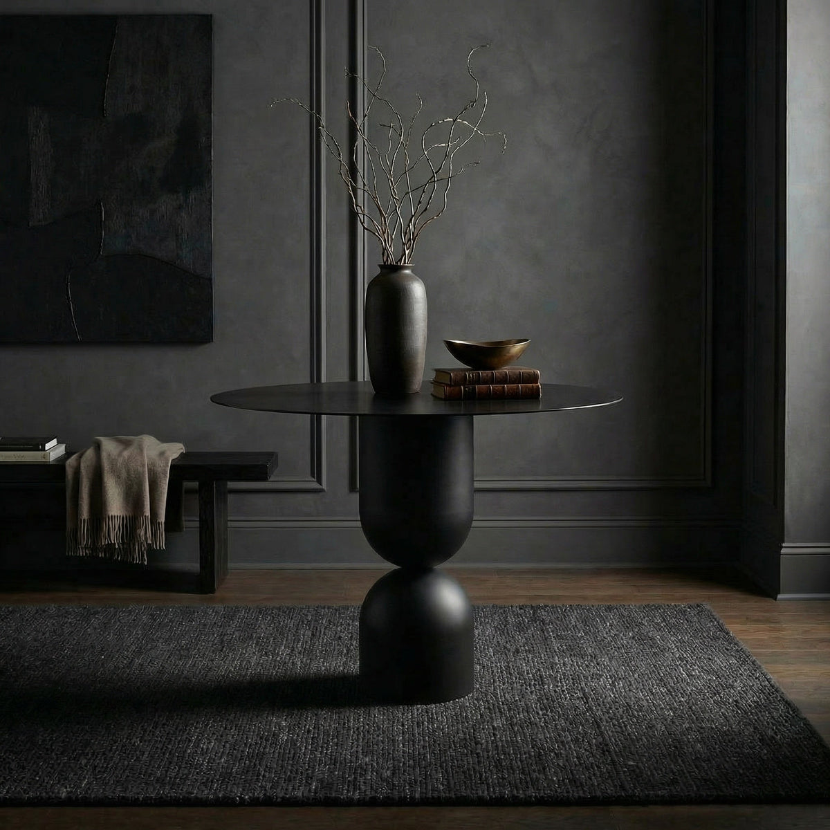 Noir Wanda Dining Table Matte Black styled in an interior setting