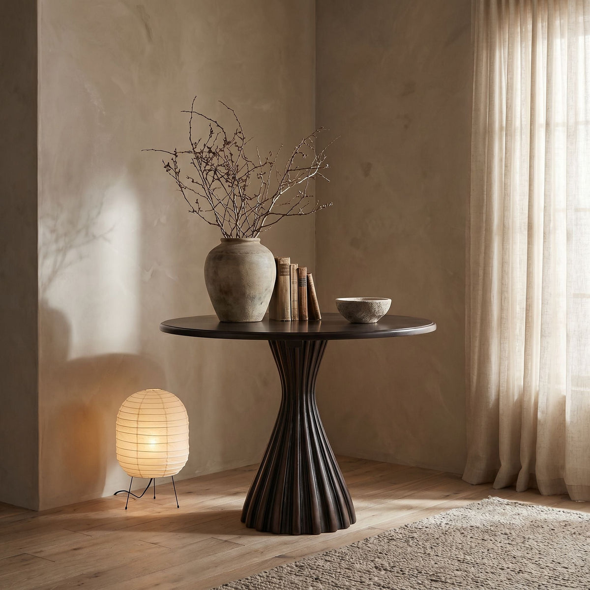 Noir Osiris Dining Table Pale, Light Brown styled in an interior setting