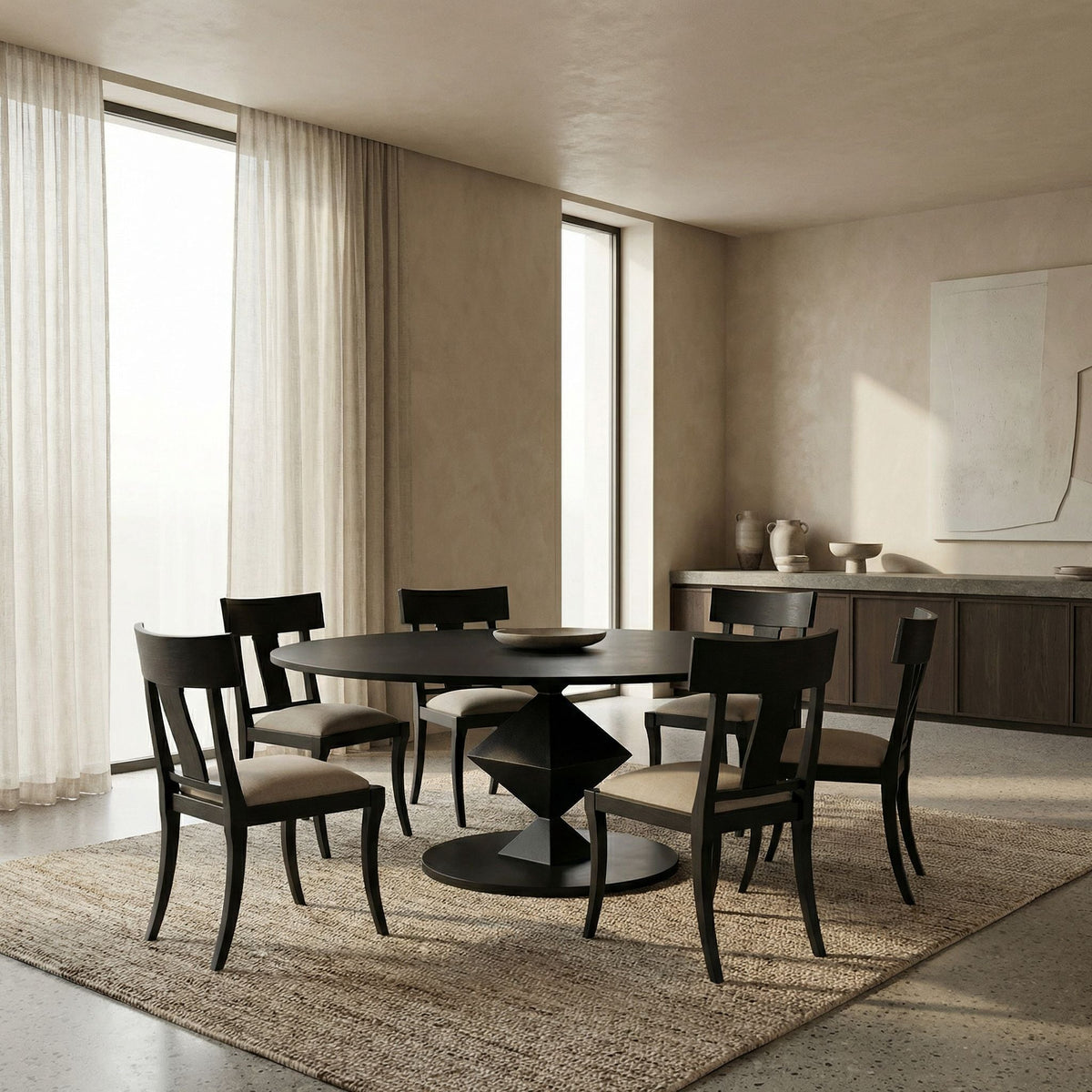 Noir Katana Dining Table Matte Black styled in an interior setting