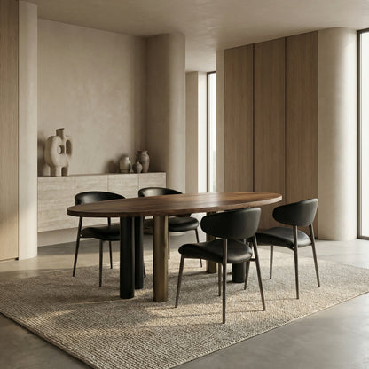 Noir Journal Dining Table Dark Walnut, Matte Black styled in an interior setting