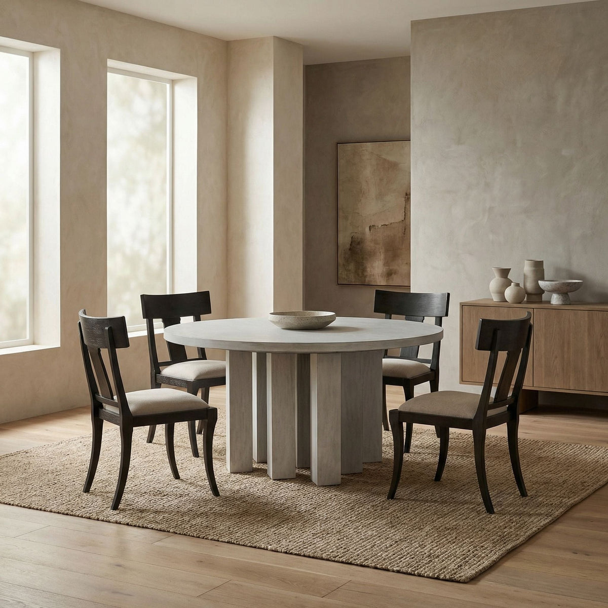Noir Resistance Dining Table White Wash styled in an interior setting