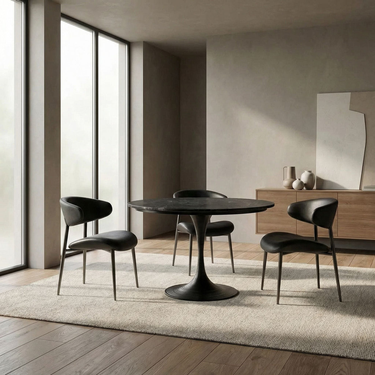 Noir Joni Table 36 inch Matte Black styled in an interior setting