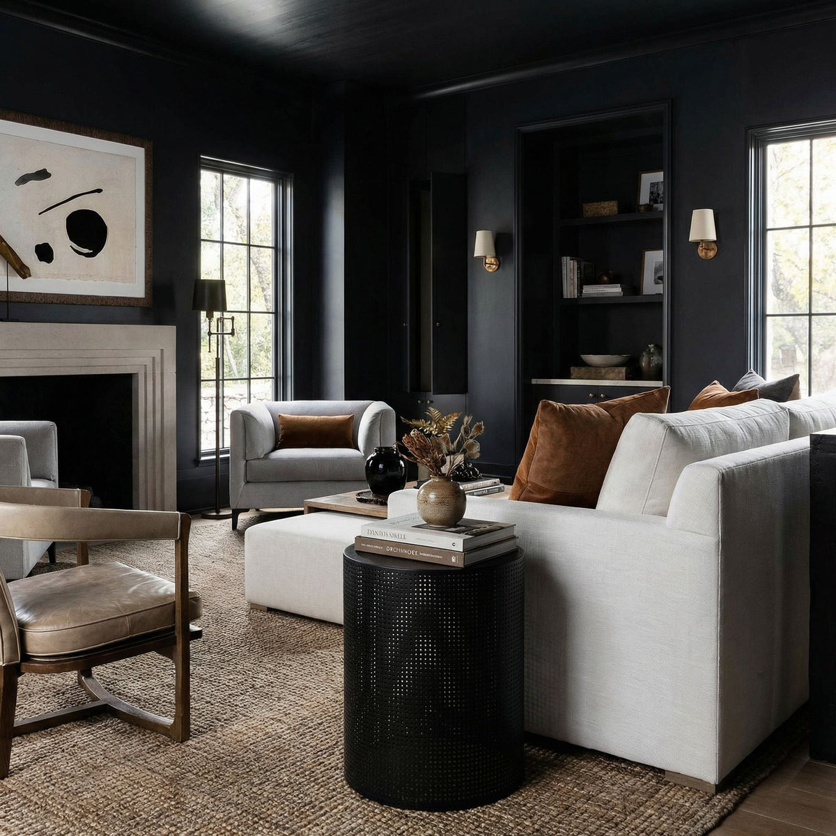 Noir Dixon Side Table Matte Black styled in an interior setting