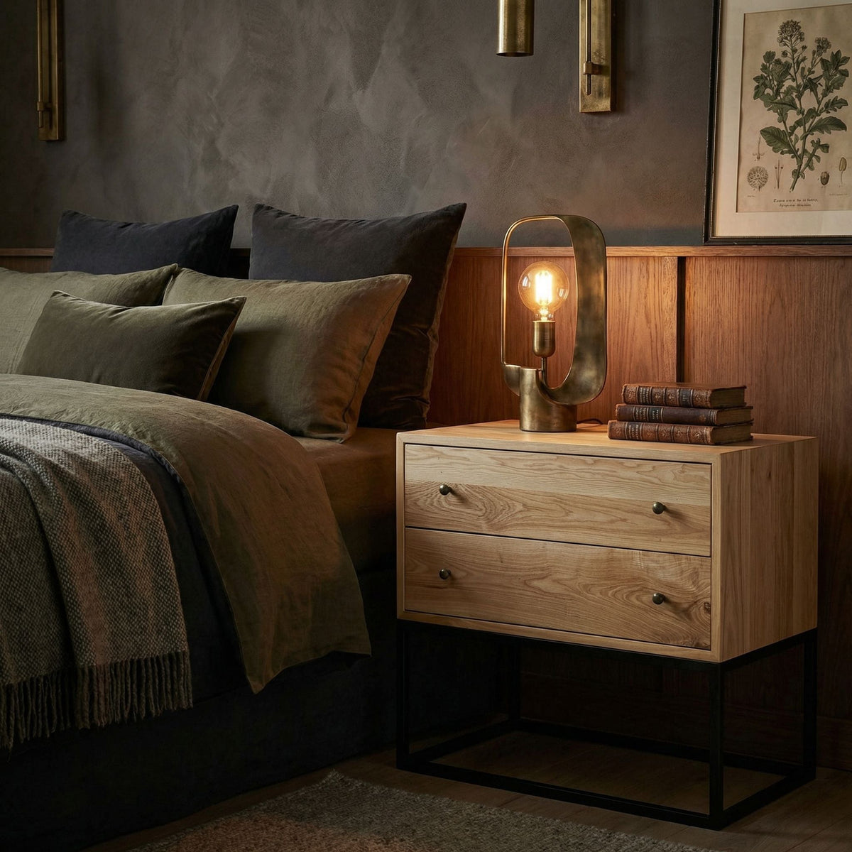 Noir Downtown Side Table Natural, Matte Black styled in an interior setting