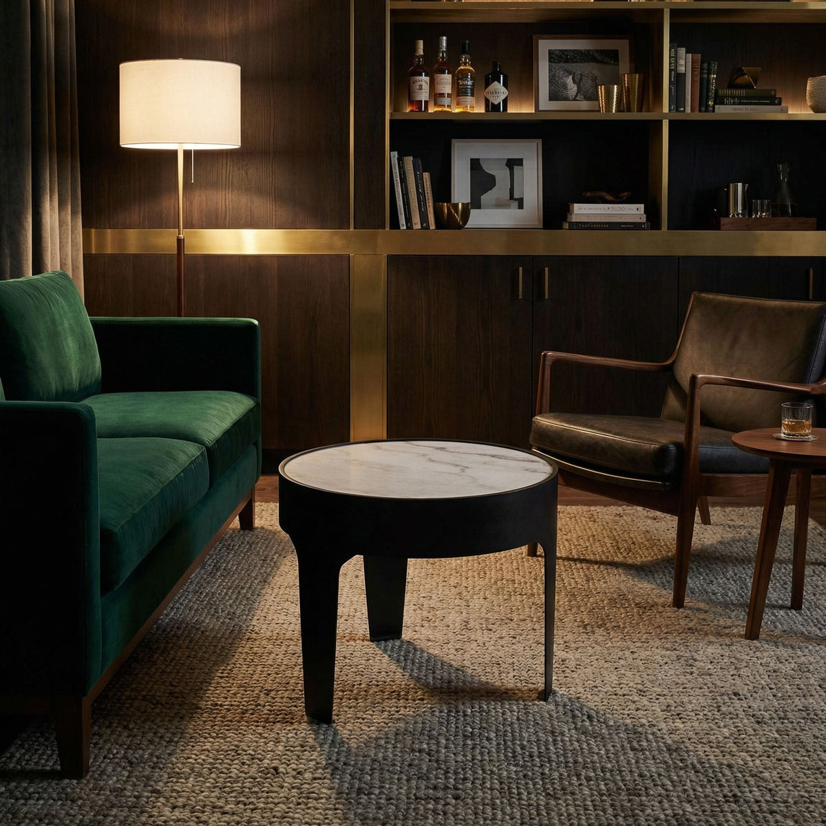 Noir Cylinder Side Table Matte Black 20.5 inch styled in an interior setting