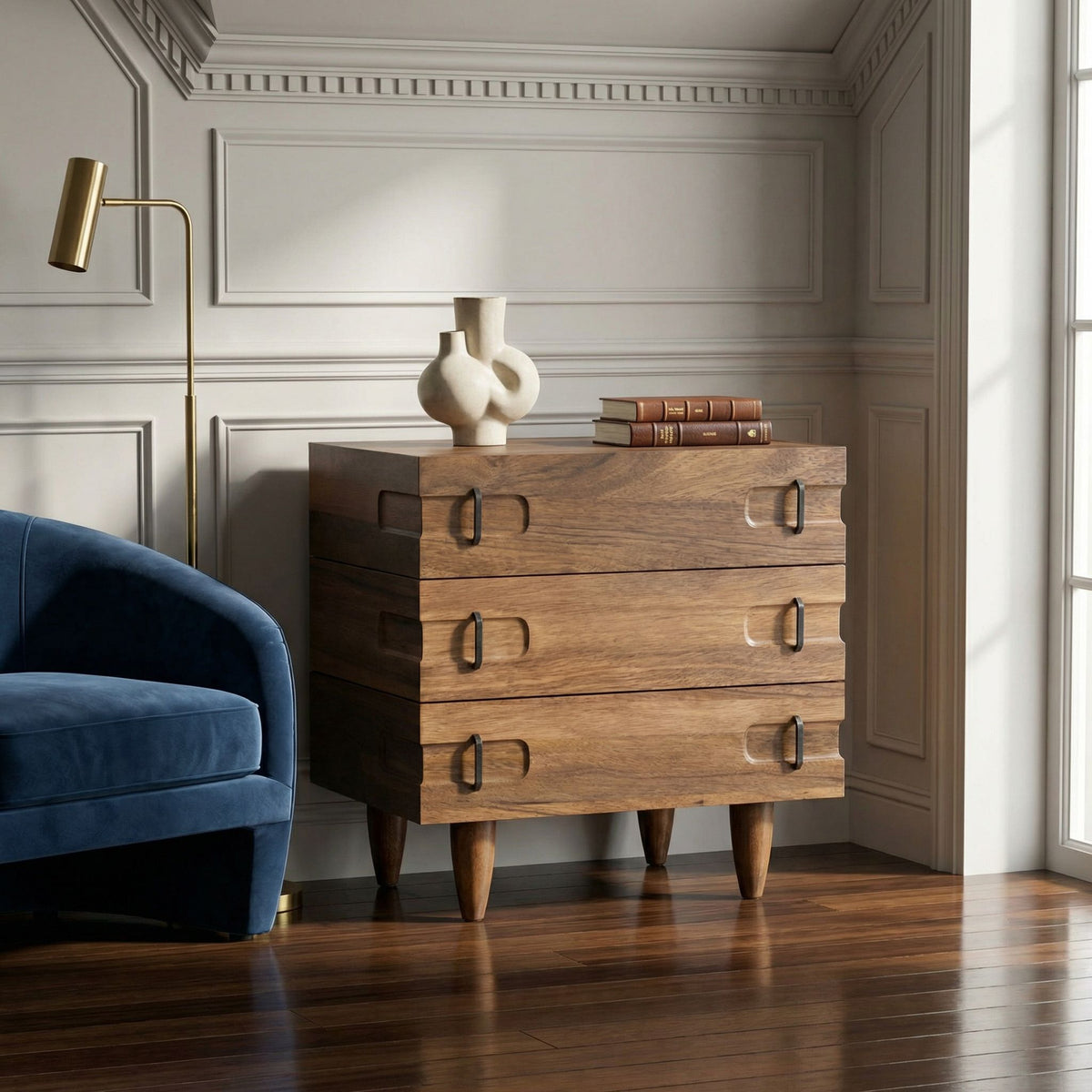 Noir David Side Table Dark Walnut styled in an interior setting