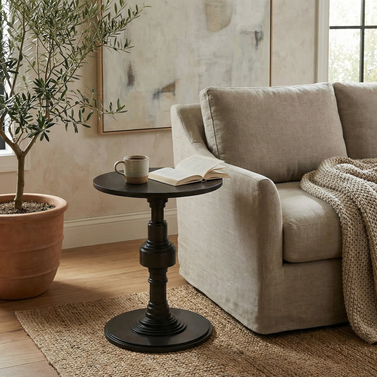 Noir Apollo Side Table Pale styled in an interior setting