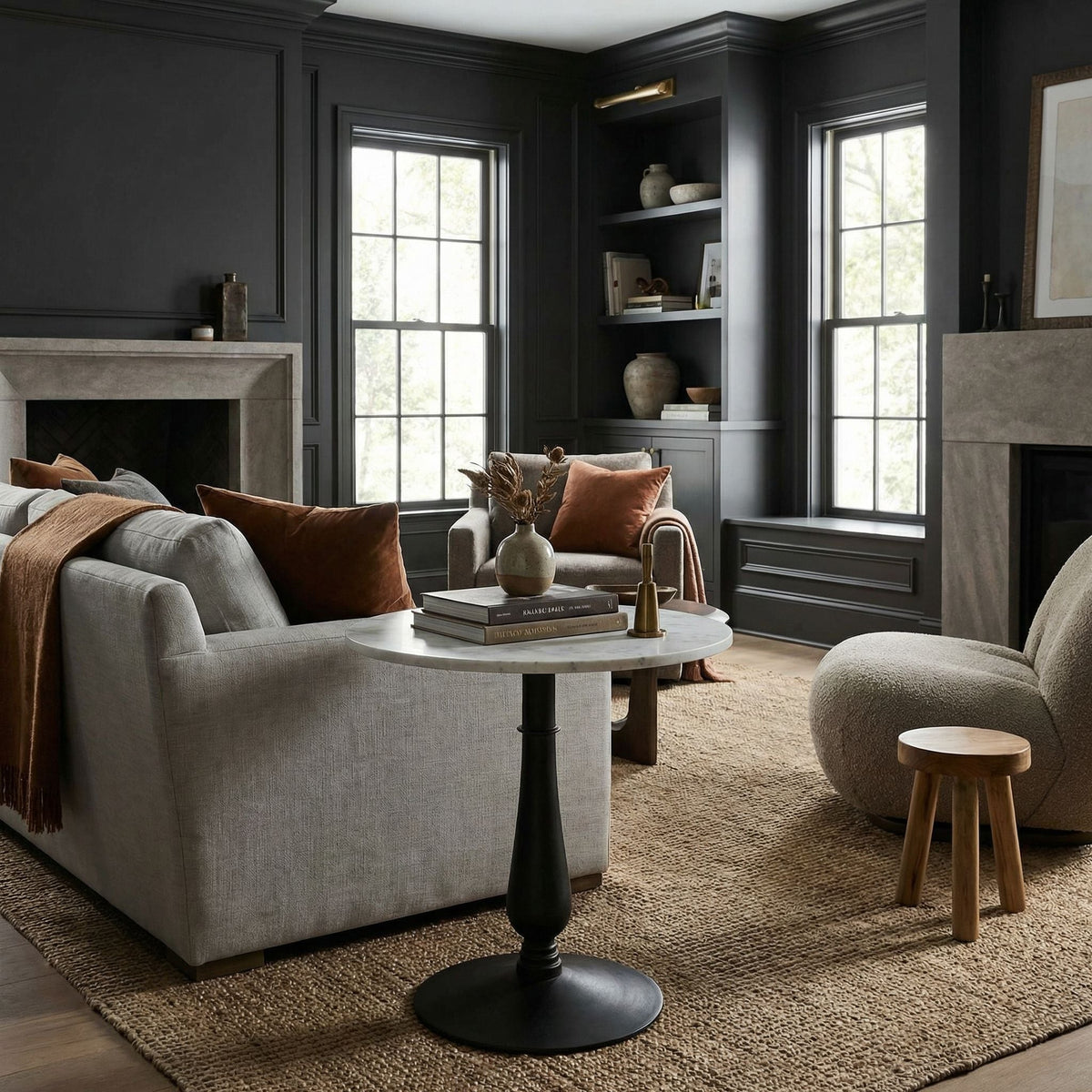 Noir Cobus Side Table Matte Black styled in an interior setting