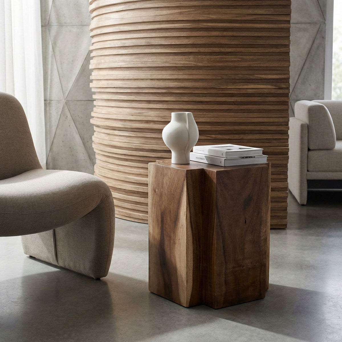 Noir Haru Side Table Natural styled in an interior setting