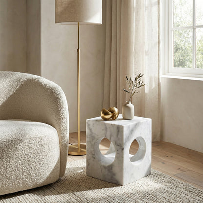 Noir Merlin Side Table White shown in a styled room setting
