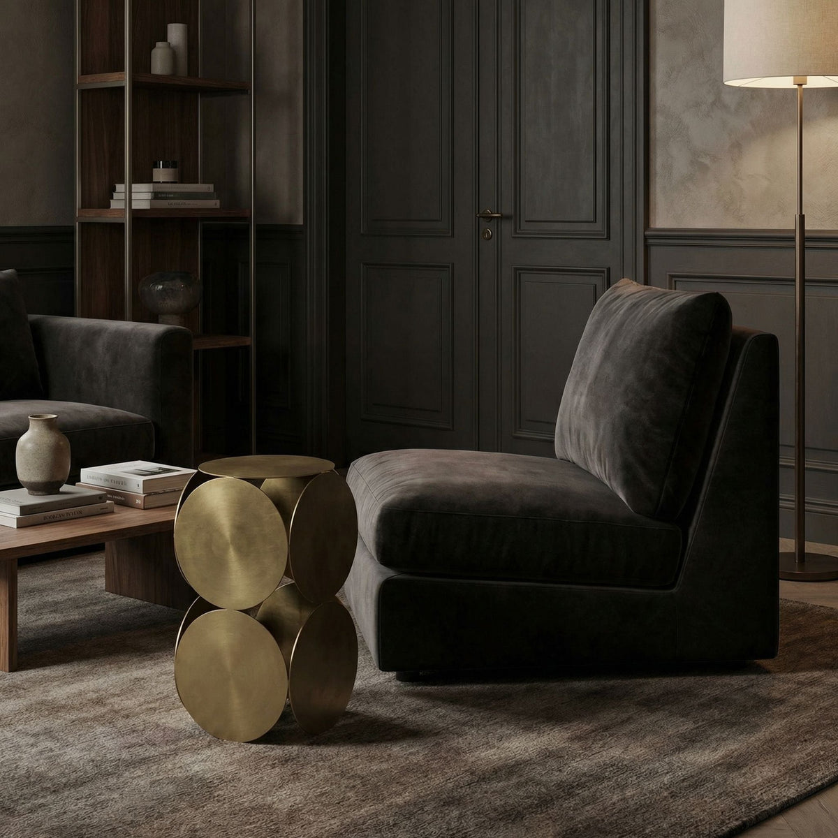 Noir Lola Side Table Antique Brass styled in an interior setting
