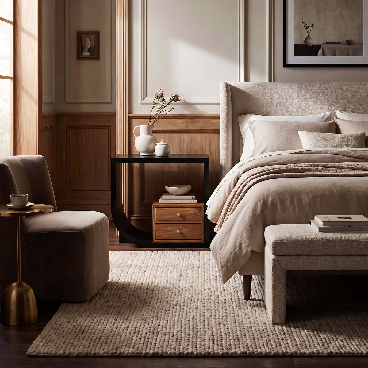 Noir Burton Side Table Hand-Rubbed Black shown in a styled room setting