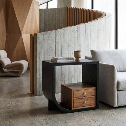 Noir Burton Side Table Hand-Rubbed Black styled in an interior setting