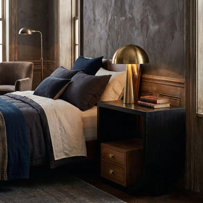 Noir Burton Side Table Hand-Rubbed Black in a styled interior vignette