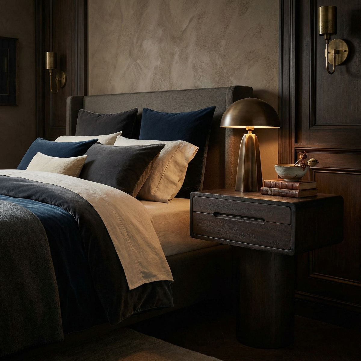 Noir Langford Side Table Ebony Walnut styled in an interior setting