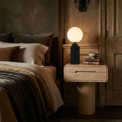 Noir Langford Side Table Washed Walnut styled in an interior setting