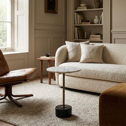 Noir Santosha Side Table Aged Brass styled in an interior setting