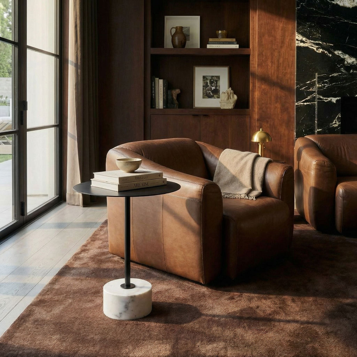 Noir Govinda Side Table Matte Black styled in an interior setting