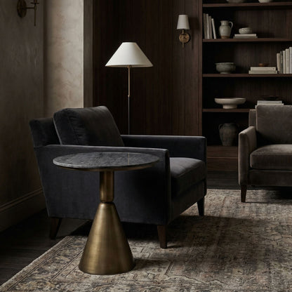 Noir Nagoya Side Table Aged Brass, Black Marble styled in an interior setting
