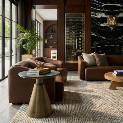 Noir Nara Side Table Aged Brass, Black Marble styled in an interior setting