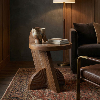 Noir Saturn Side Table Dark Walnut styled in an interior setting