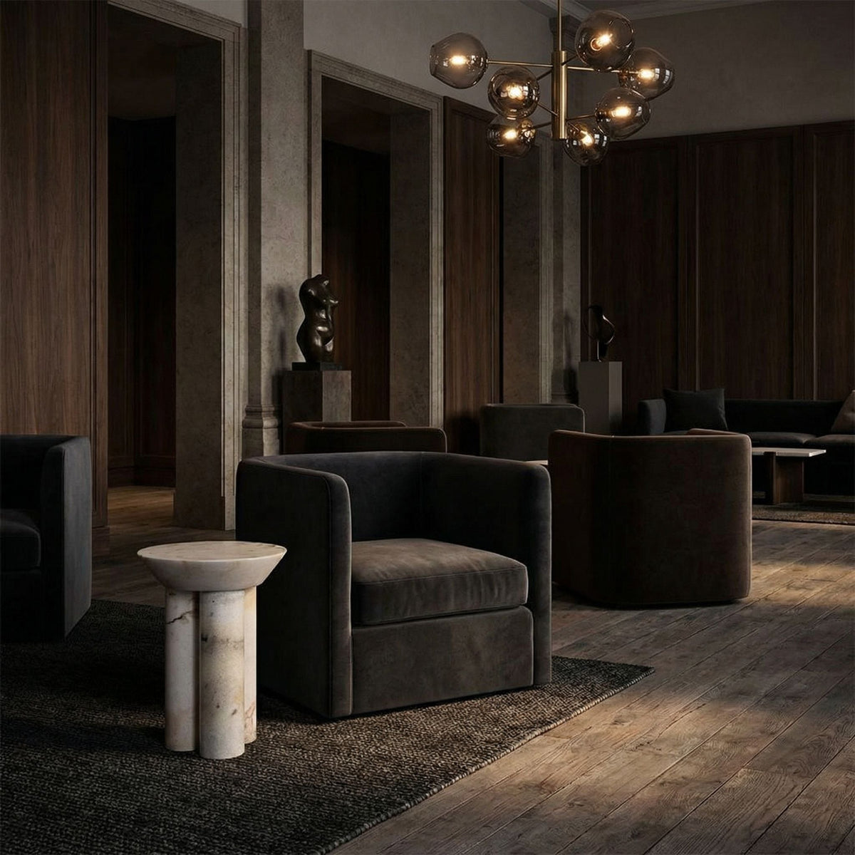 Noir Nox Side Table White Marble styled in an interior setting