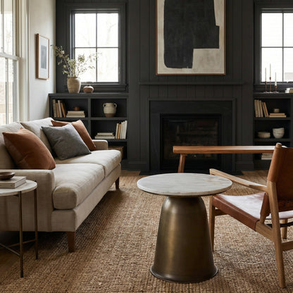 Noir Aiden Side Table Aged Brass styled in an interior setting