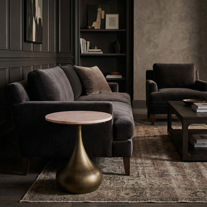 Noir Mateo Side Table Aged Brass shown in a styled room setting