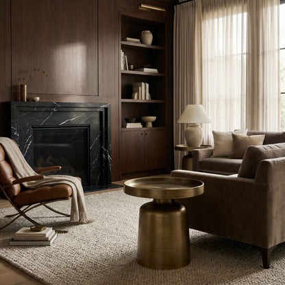 Noir Lee Side Table Aged Brass styled in an interior setting