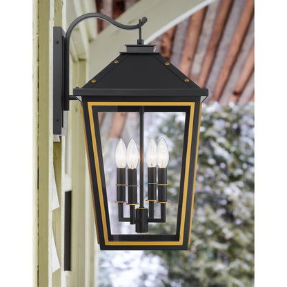 Hawkins 12" 4-Light Matte Black + Textured Gold Outdoor Sconce